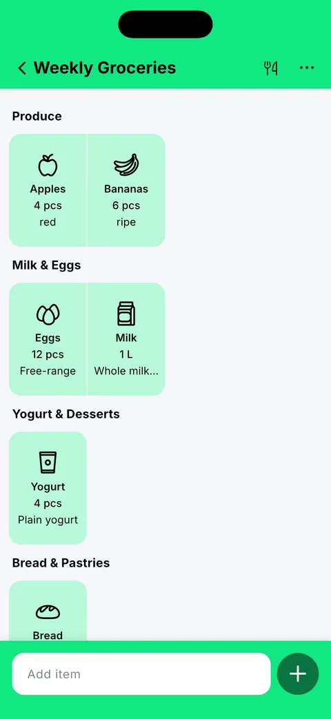 Shopping list sorted by store section